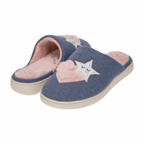 Pantuflas De Dama Estrellas Y Corazones Azul Talla 37 Cm original